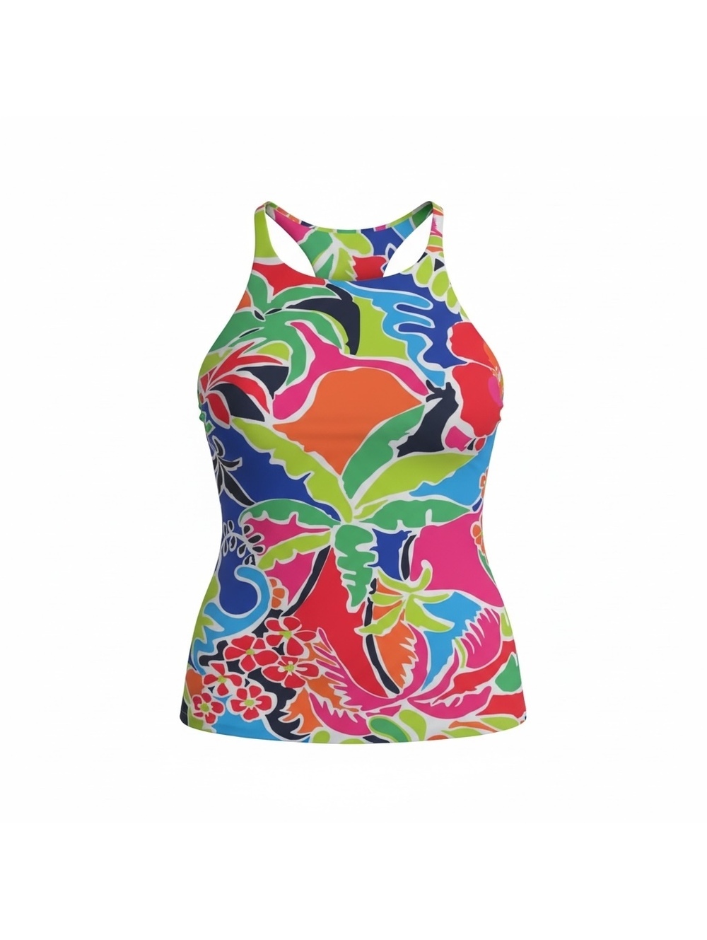 Nautica High Neck Tankini Swimsuit Set - Tropical Floral & Navy , Large - FLAW - Picture 3 of 11